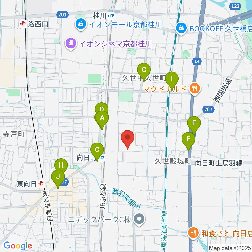 占部弦楽器製作所周辺のカフェ一覧地図