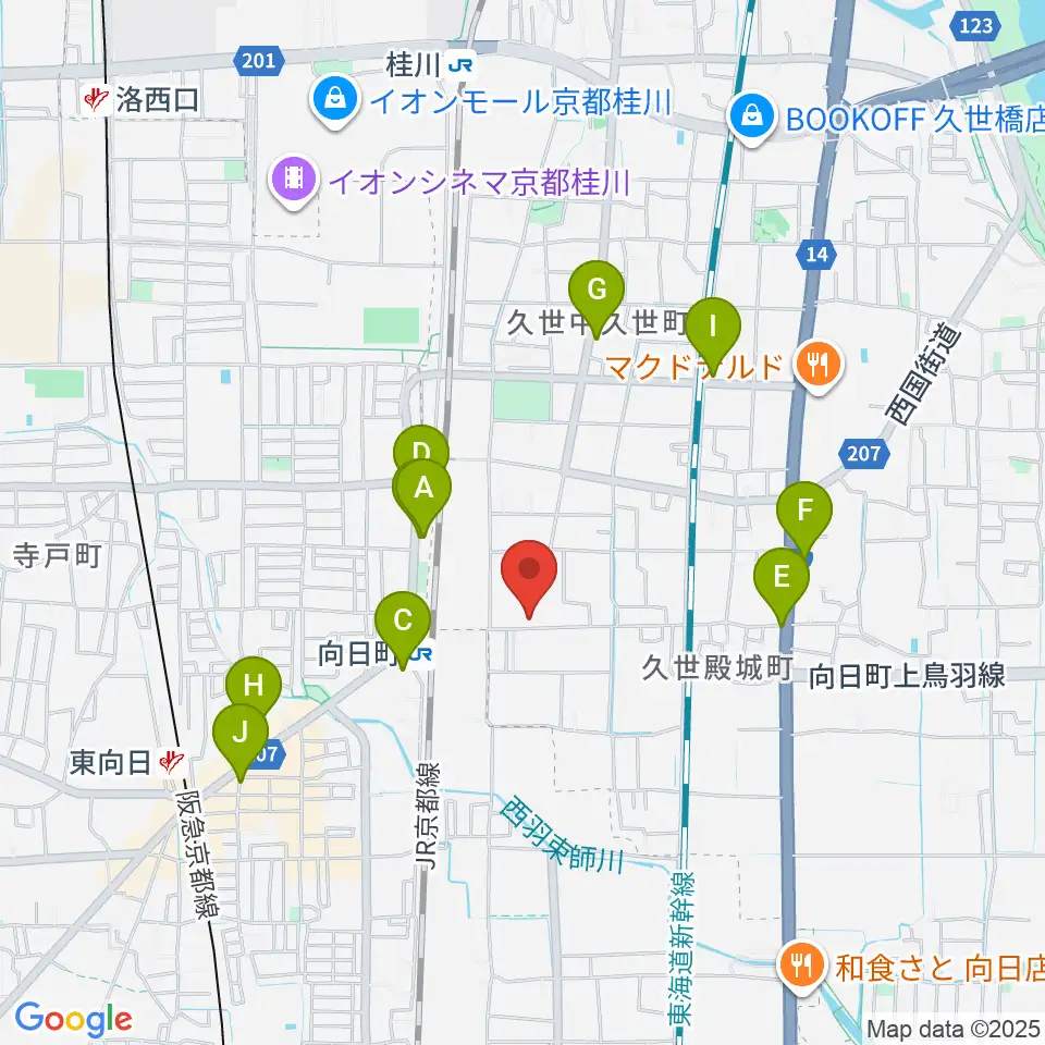 占部弦楽器製作所周辺のカフェ一覧地図