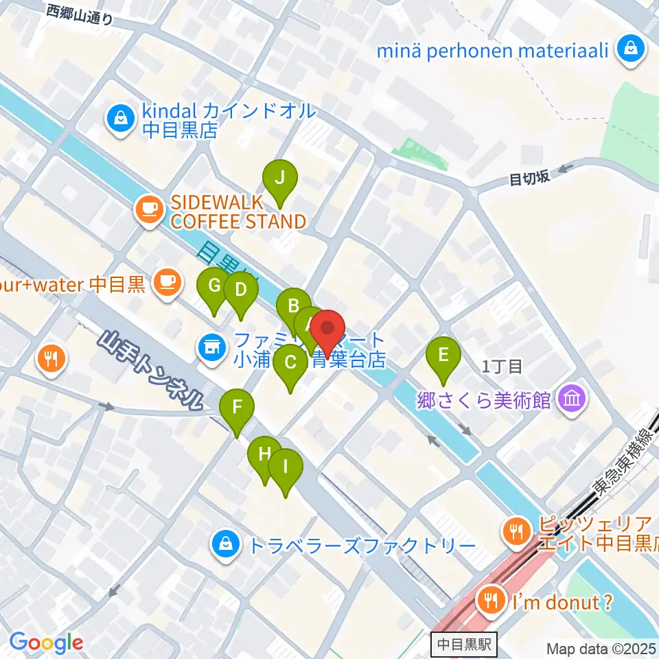 中目黒弦楽器周辺のカフェ一覧地図