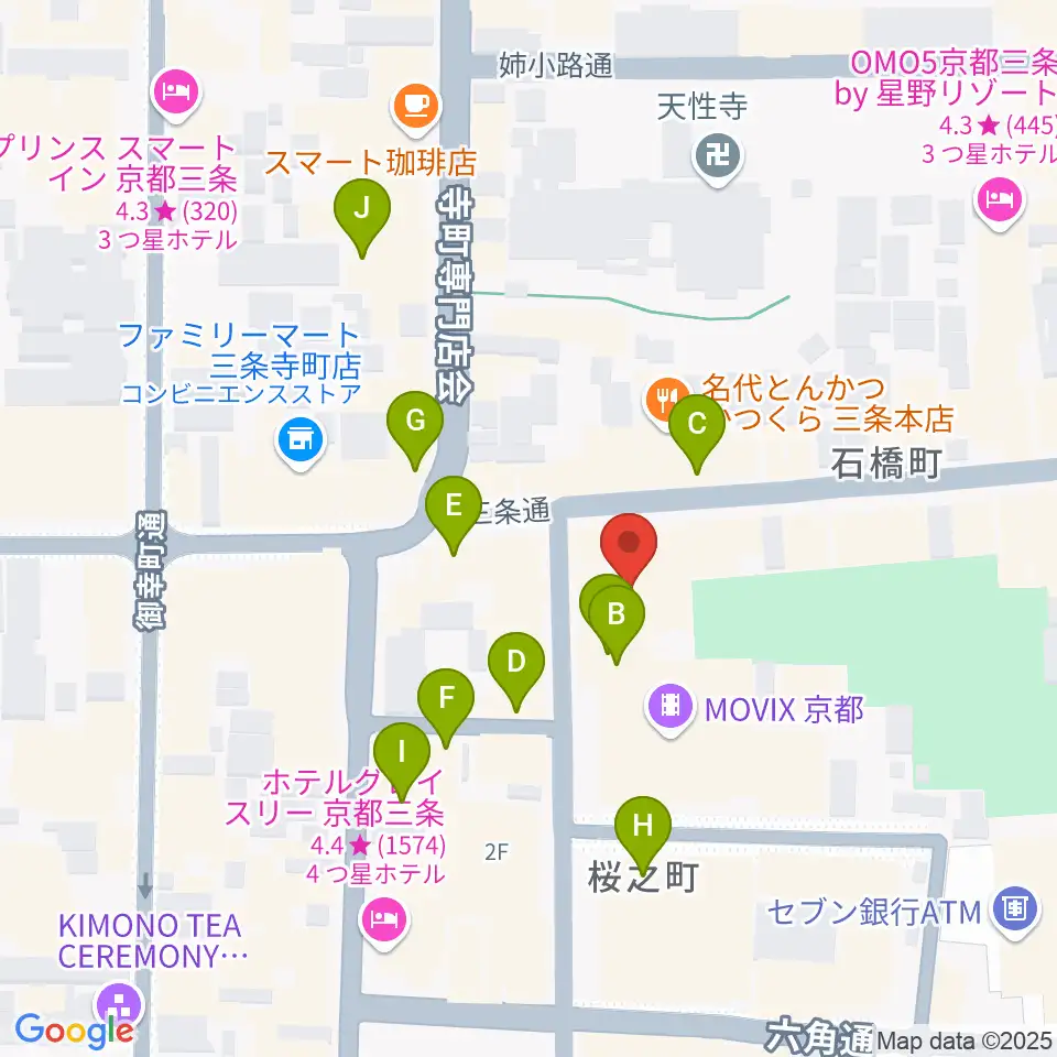 JEUGIA三条本店周辺のカフェ一覧地図
