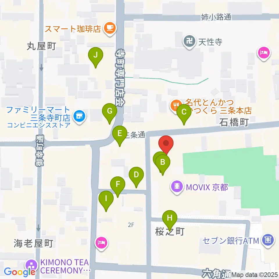 JEUGIA三条本店周辺のカフェ一覧地図