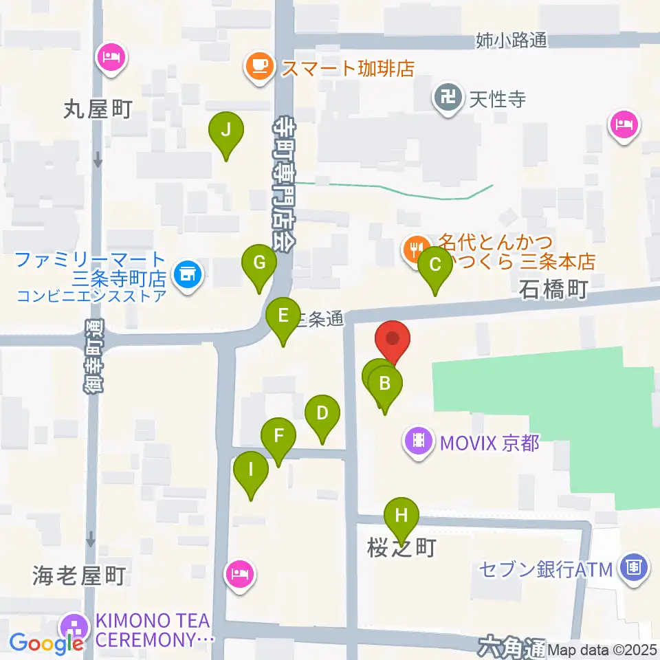 JEUGIA三条本店周辺のカフェ一覧地図