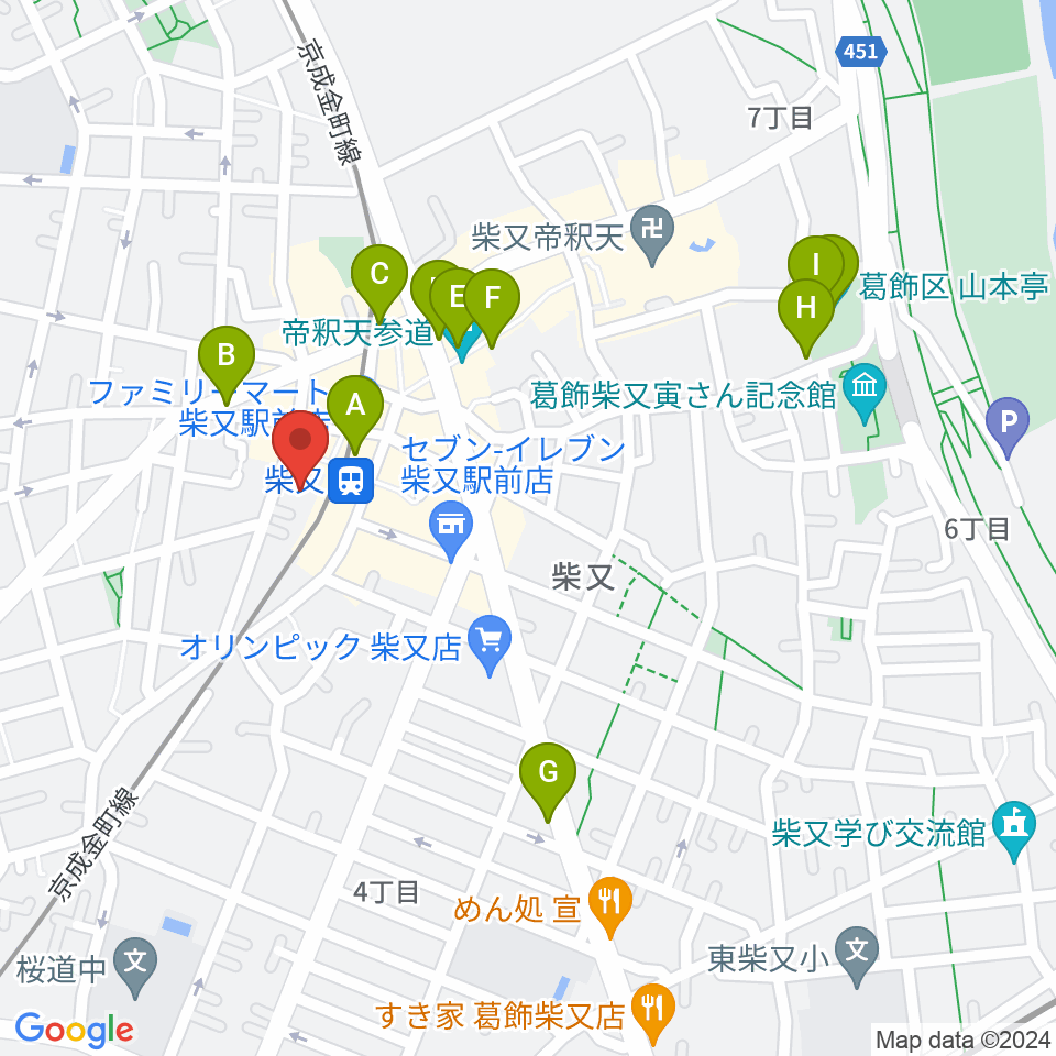 葛飾しばまた音楽教室周辺のカフェ一覧地図