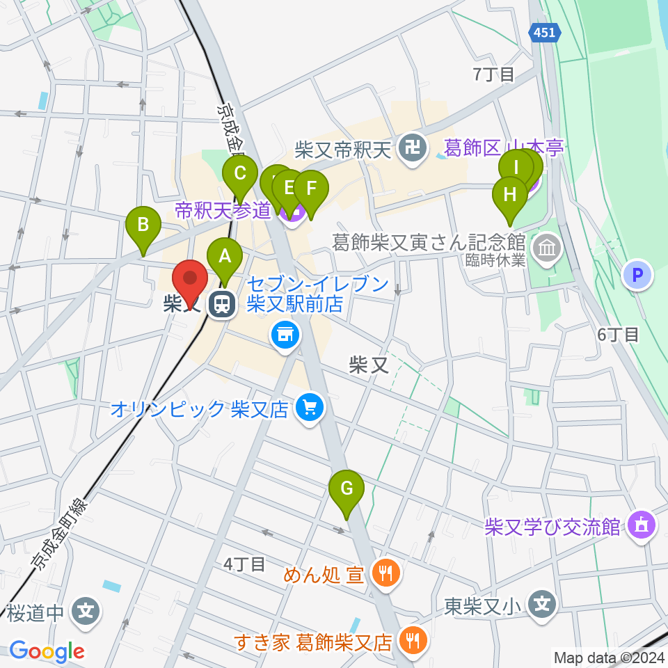 葛飾しばまた音楽教室周辺のカフェ一覧地図