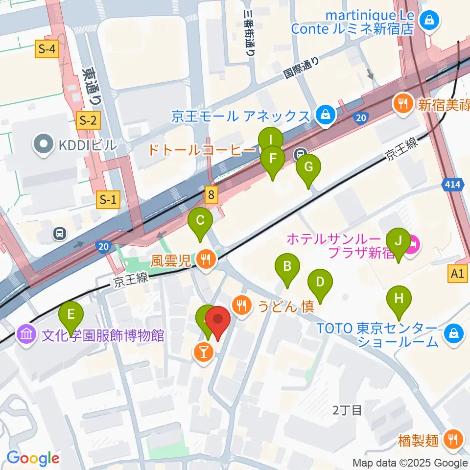 スタジオミュージアム新宿店周辺のカフェ一覧地図