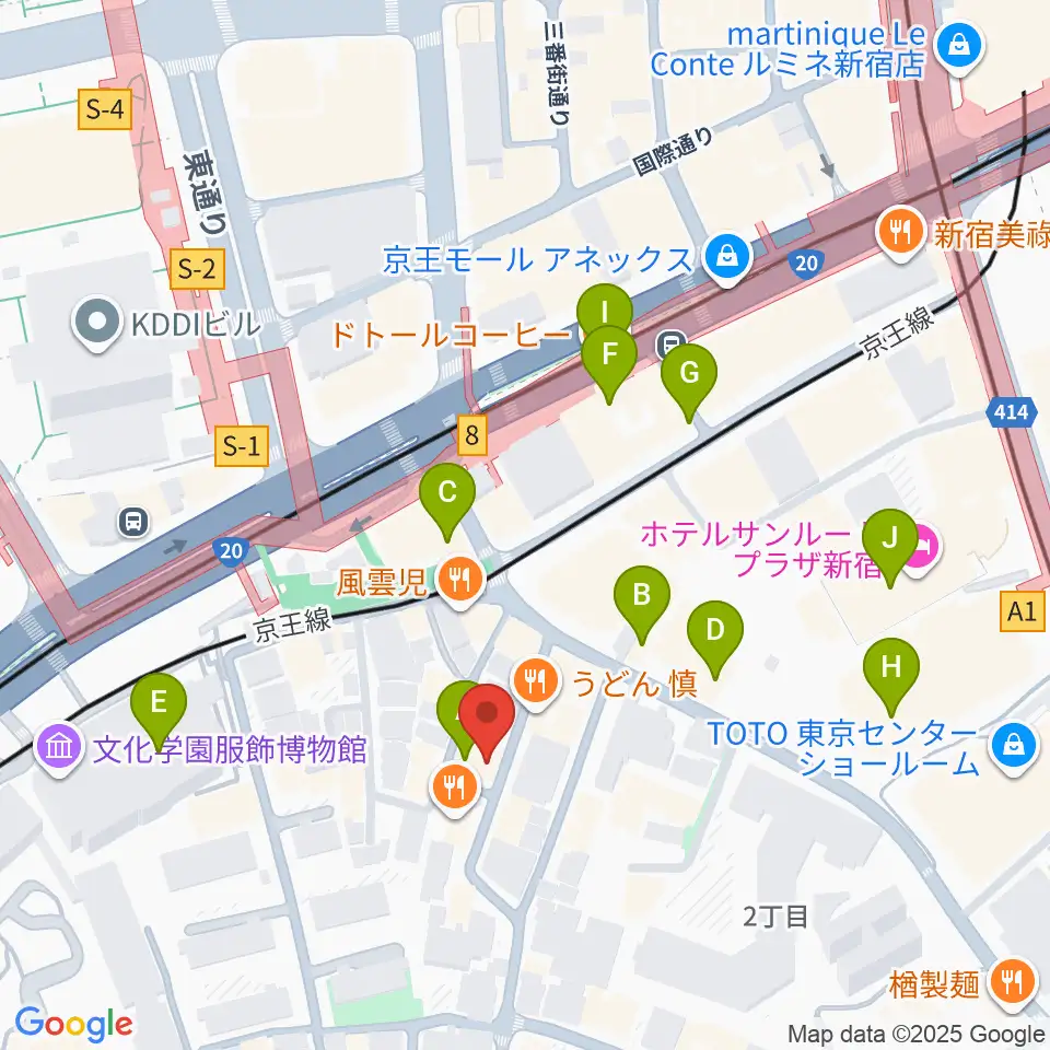 スタジオミュージアム新宿店周辺のカフェ一覧地図