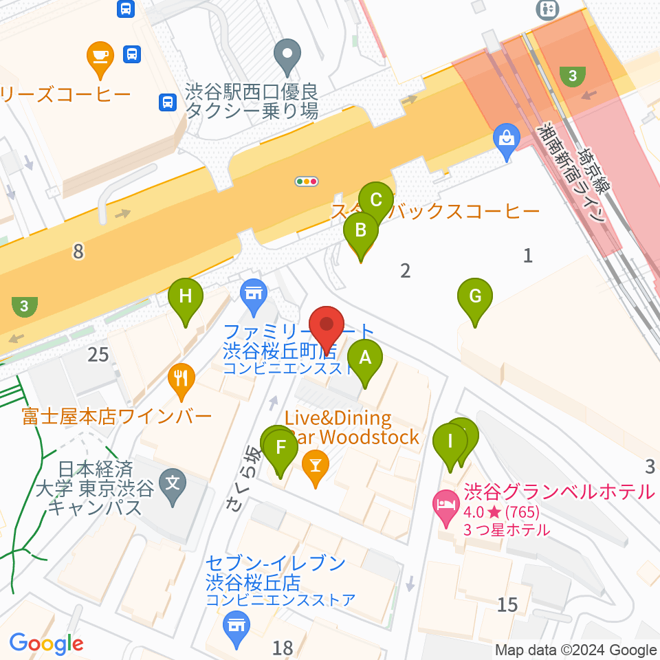 渋谷ギターズステーション周辺のカフェ一覧地図