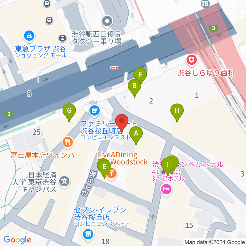 渋谷ギターズステーション周辺のカフェ一覧地図