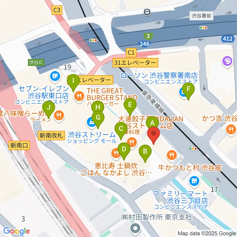 イケベリユースギターズ周辺のカフェ一覧地図