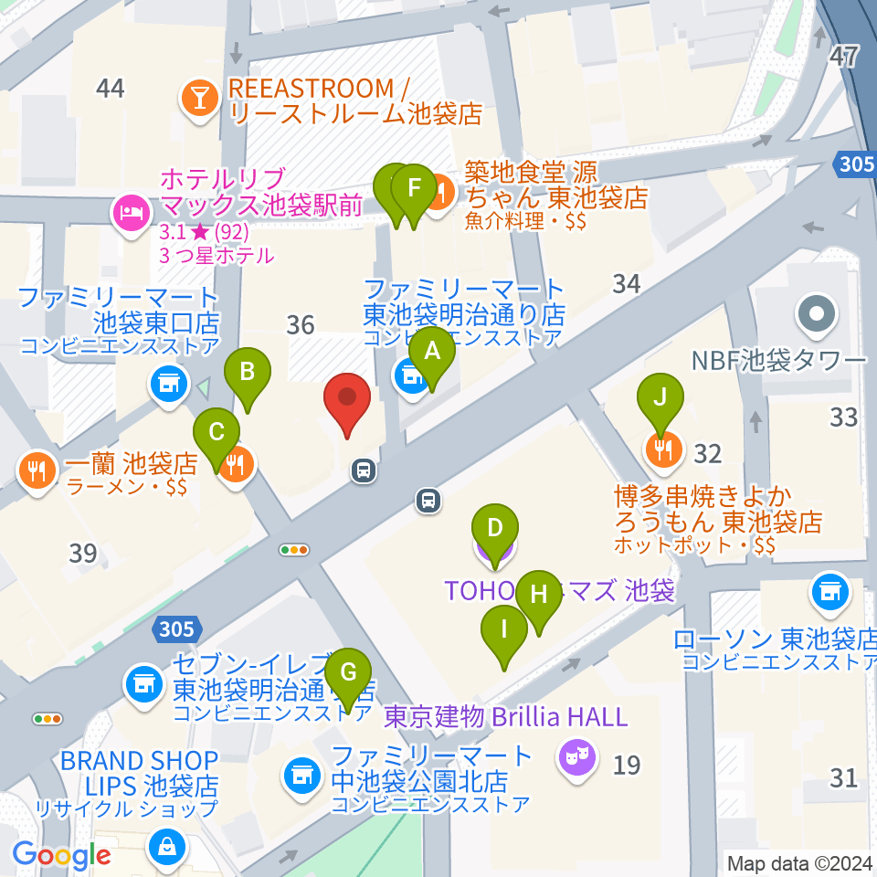 ロックハウスイケベ池袋周辺のカフェ一覧地図