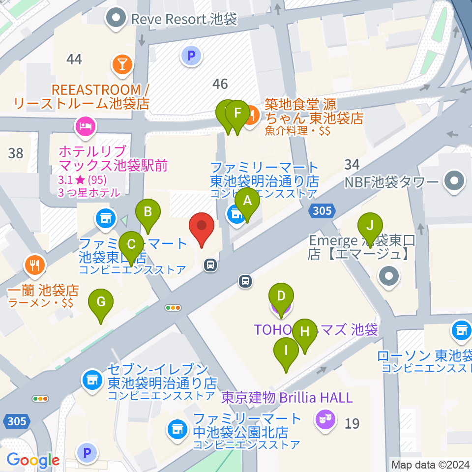 ロックハウスイケベ池袋周辺のカフェ一覧地図