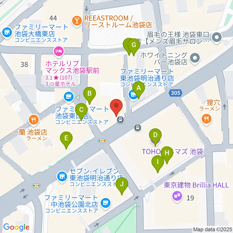ロックハウスイケベ池袋周辺のカフェ一覧地図