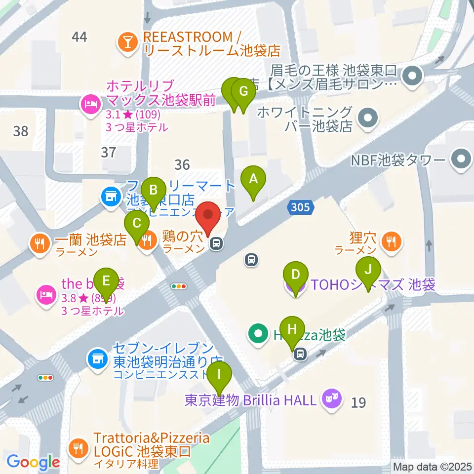 ロックハウスイケベ池袋周辺のカフェ一覧地図