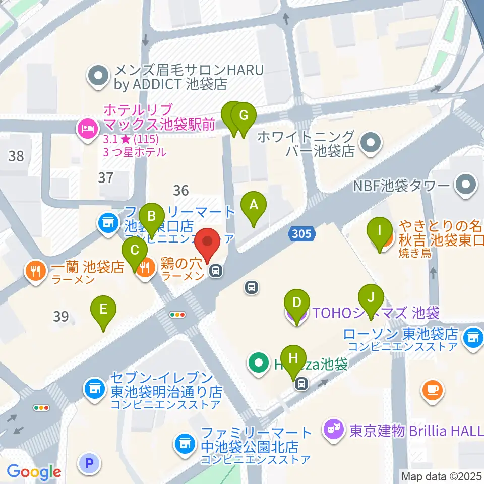 ロックハウスイケベ池袋周辺のカフェ一覧地図