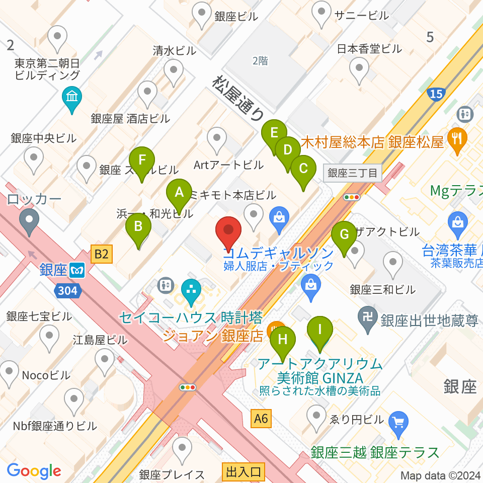山野楽器 銀座本店周辺のカフェ一覧地図