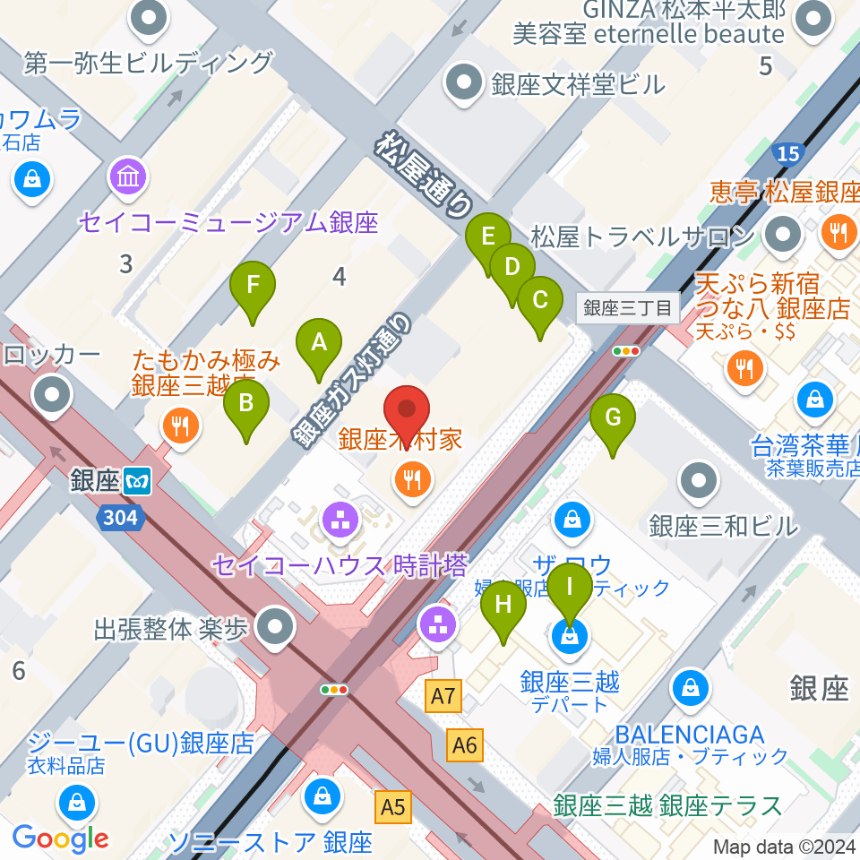 山野楽器 銀座本店周辺のカフェ一覧地図