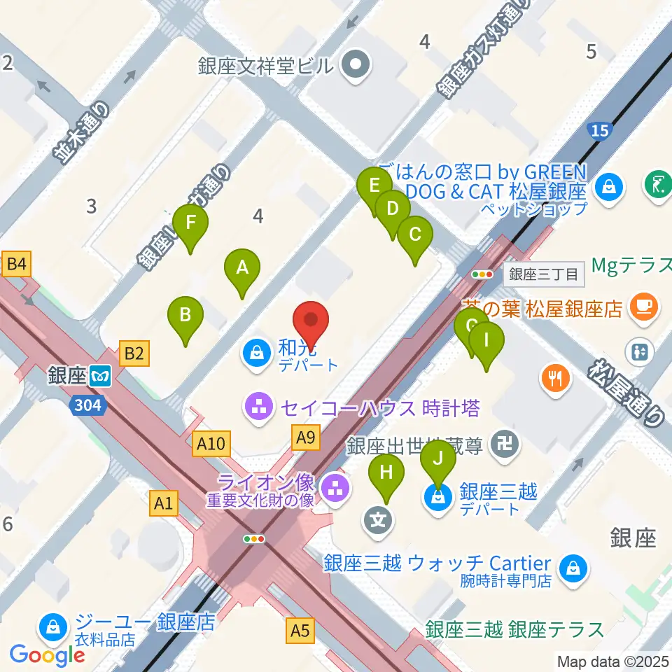 山野楽器 銀座本店周辺のカフェ一覧地図