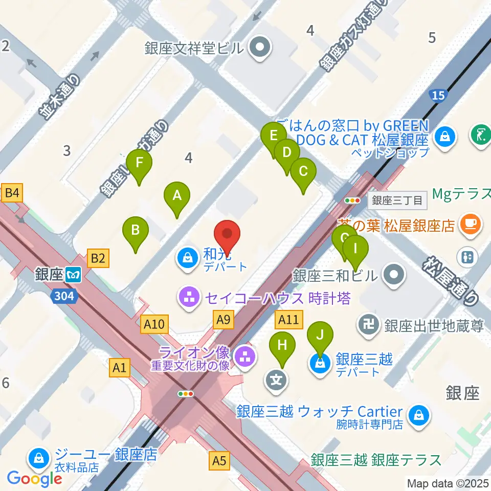 山野楽器 銀座本店周辺のカフェ一覧地図