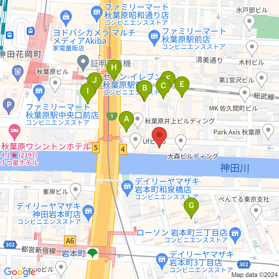 イケベ楽器店リボレ秋葉原周辺のカフェ一覧地図