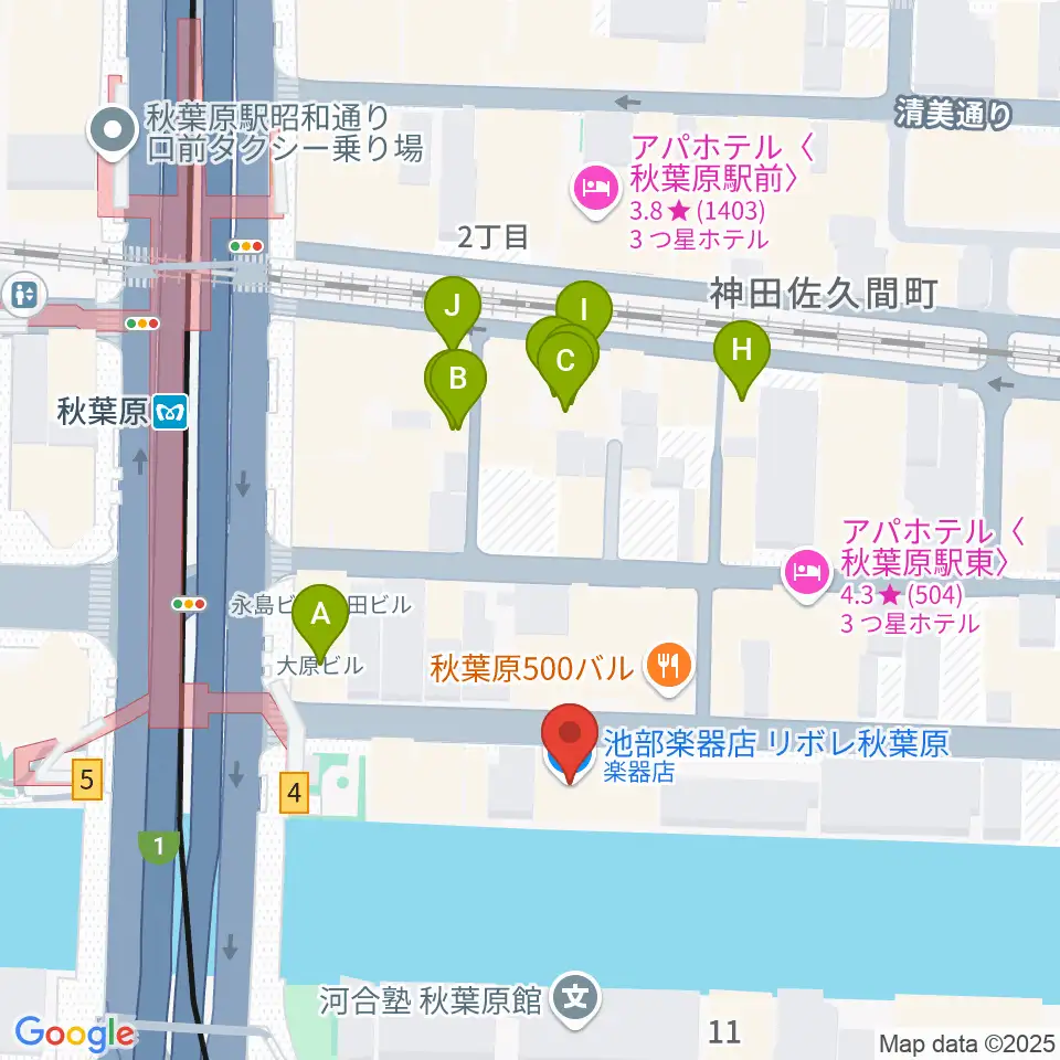 イケベ楽器店リボレ秋葉原周辺のカフェ一覧地図