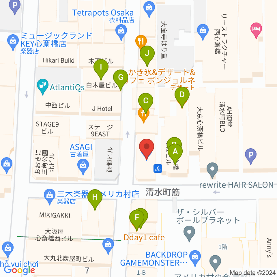 イケベ楽器店プレミアムギターズ周辺のカフェ一覧地図