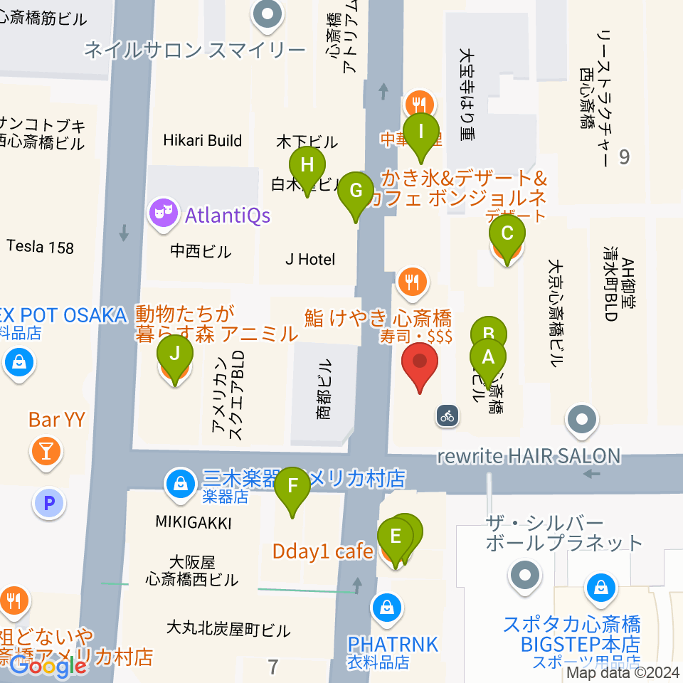 イケベ楽器店プレミアムギターズ周辺のカフェ一覧地図