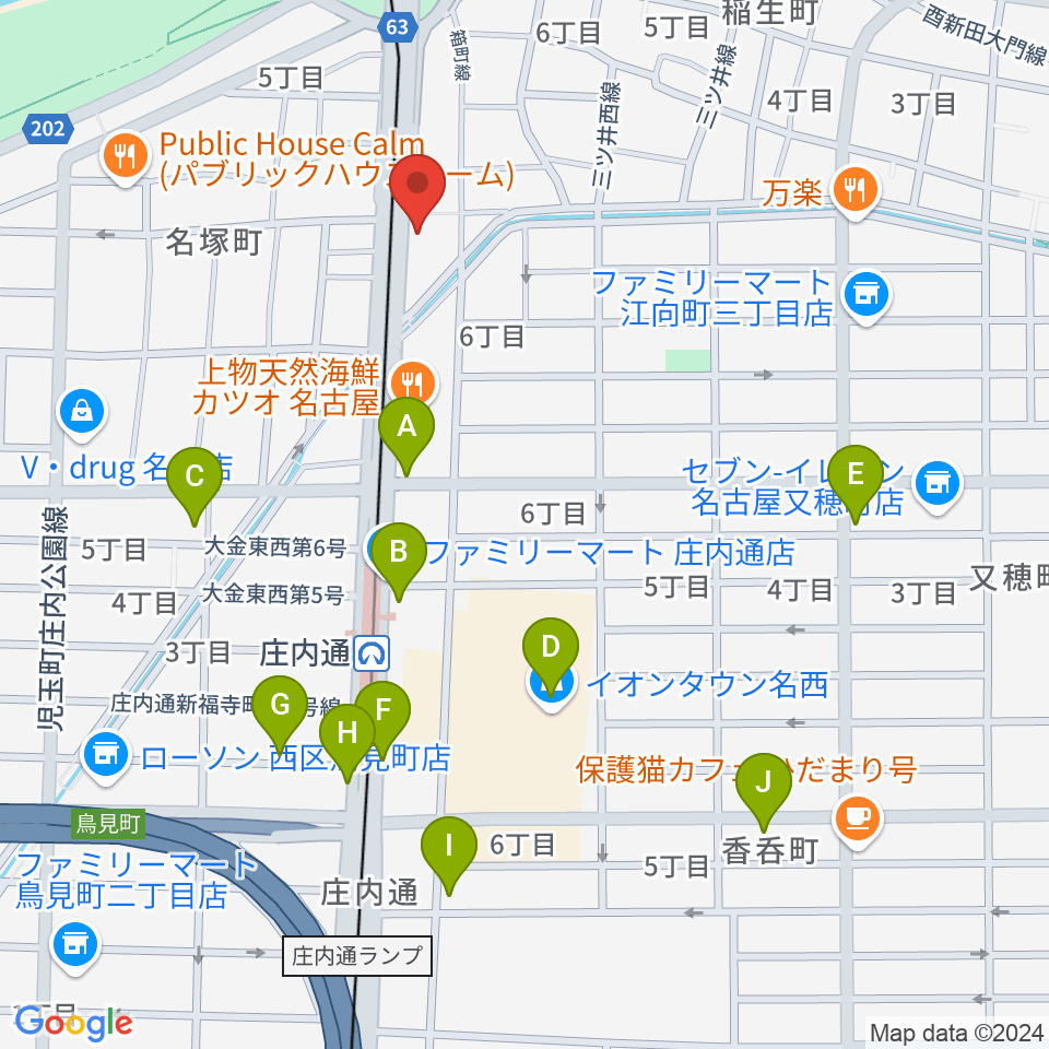 和楽器山本周辺のカフェ一覧地図