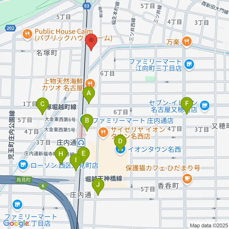 和楽器山本周辺のカフェ一覧地図