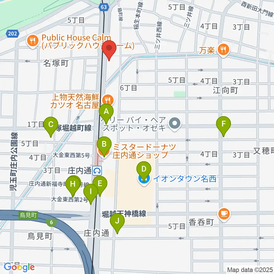 和楽器山本周辺のカフェ一覧地図