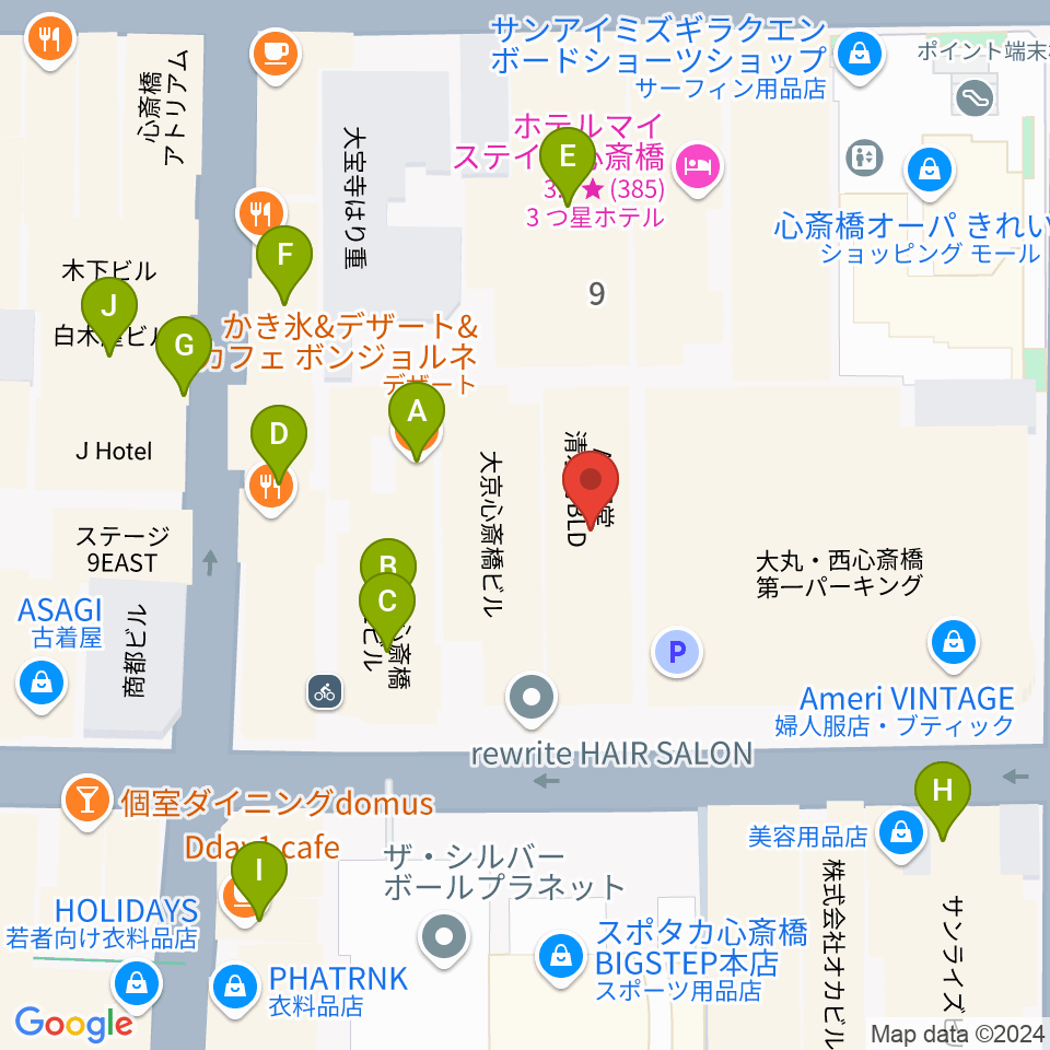 イシバシ楽器 心斎橋店周辺のカフェ一覧地図