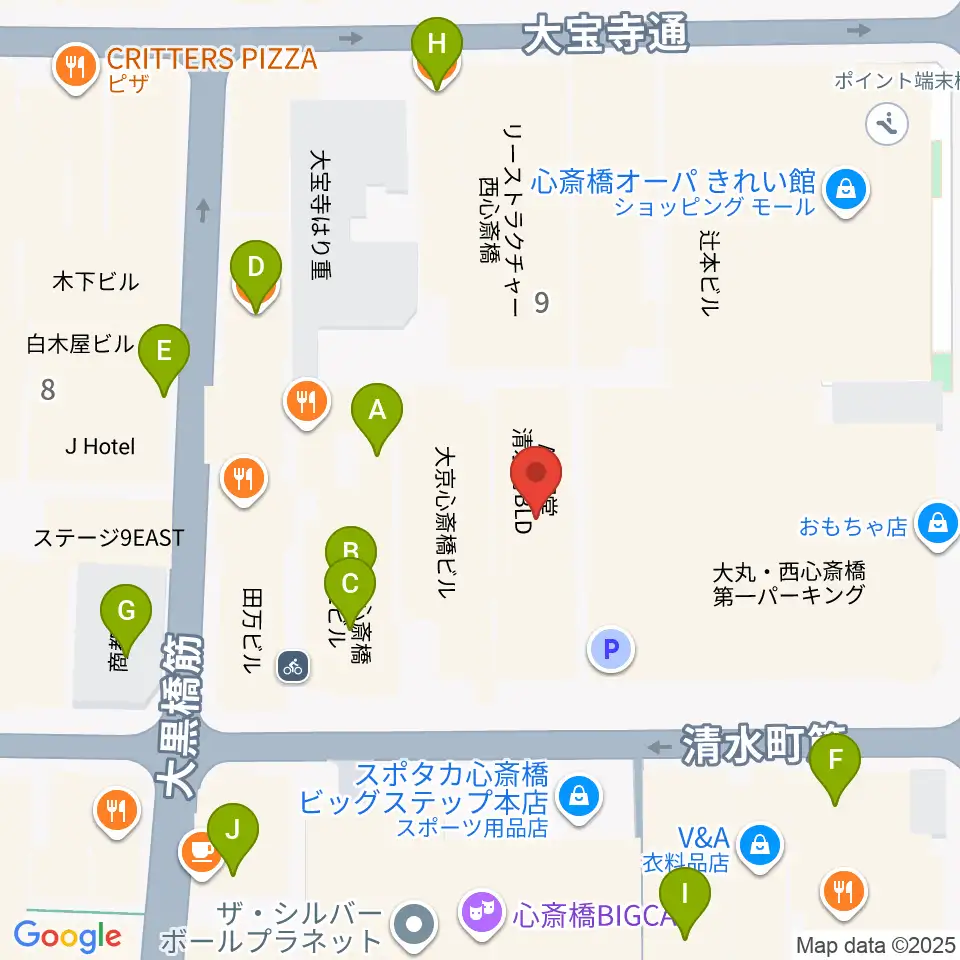 イシバシ楽器 心斎橋店周辺のカフェ一覧地図