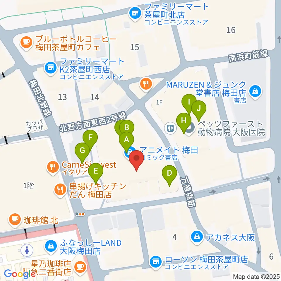 イシバシ楽器 梅田店周辺のカフェ一覧地図