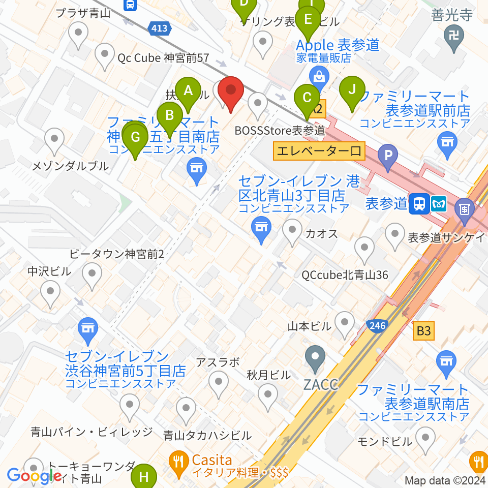 カワイ表参道周辺のカフェ一覧地図