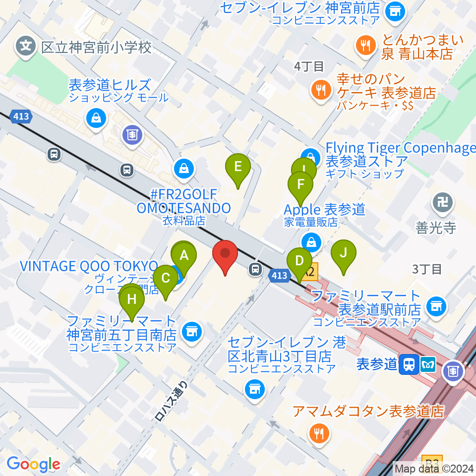 カワイ表参道周辺のカフェ一覧地図