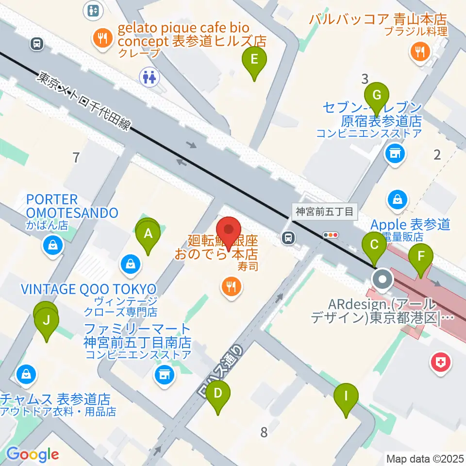 カワイ表参道周辺のカフェ一覧地図