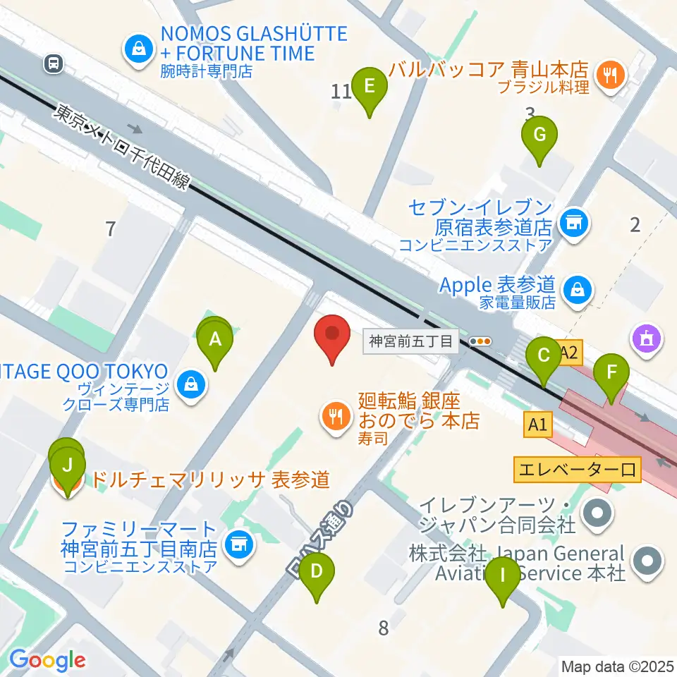 カワイ表参道周辺のカフェ一覧地図
