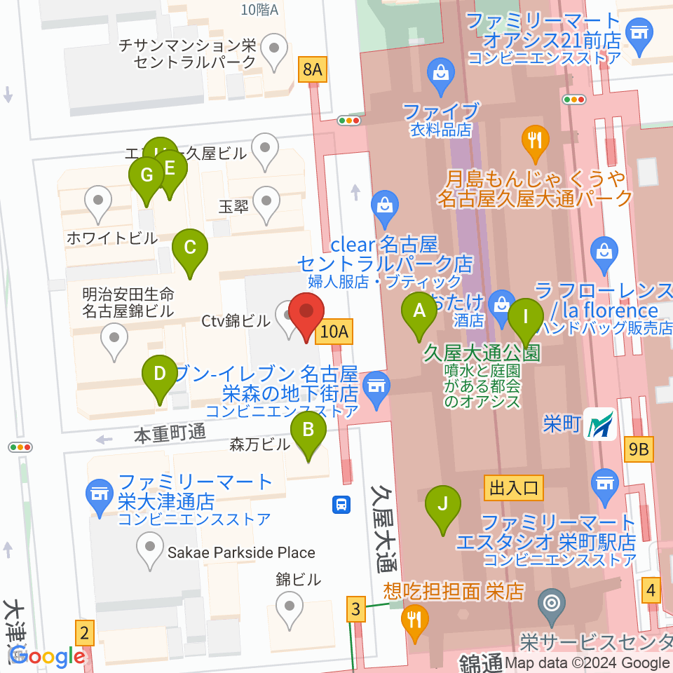 カワイ名古屋周辺のカフェ一覧地図