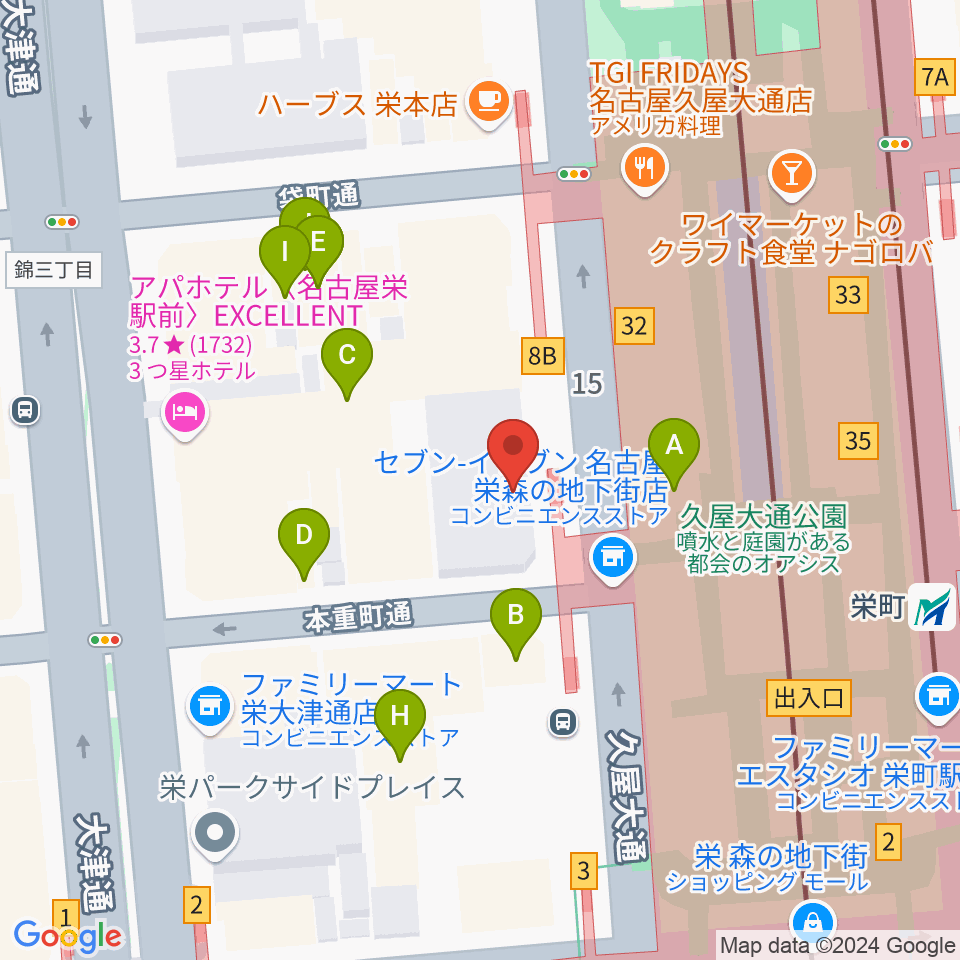 カワイ名古屋周辺のカフェ一覧地図