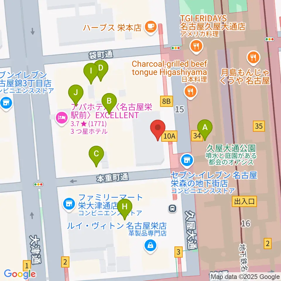 カワイ名古屋周辺のカフェ一覧地図