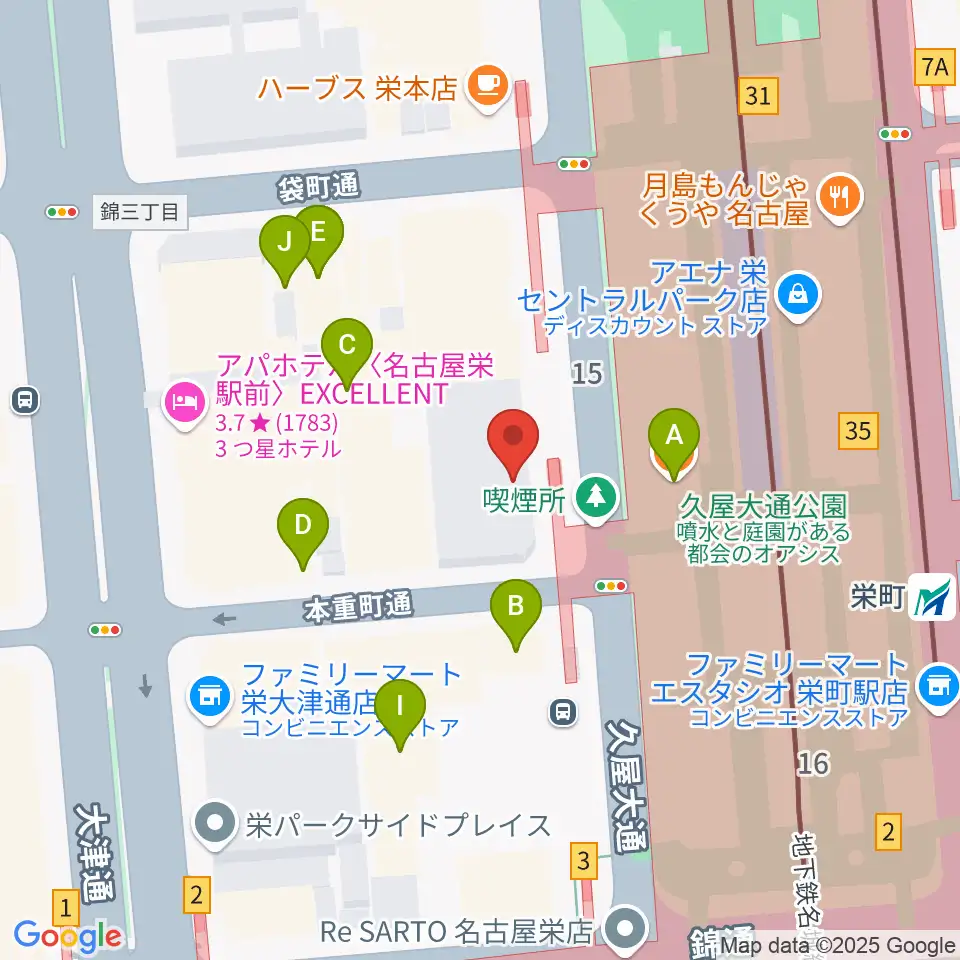 カワイ名古屋周辺のカフェ一覧地図