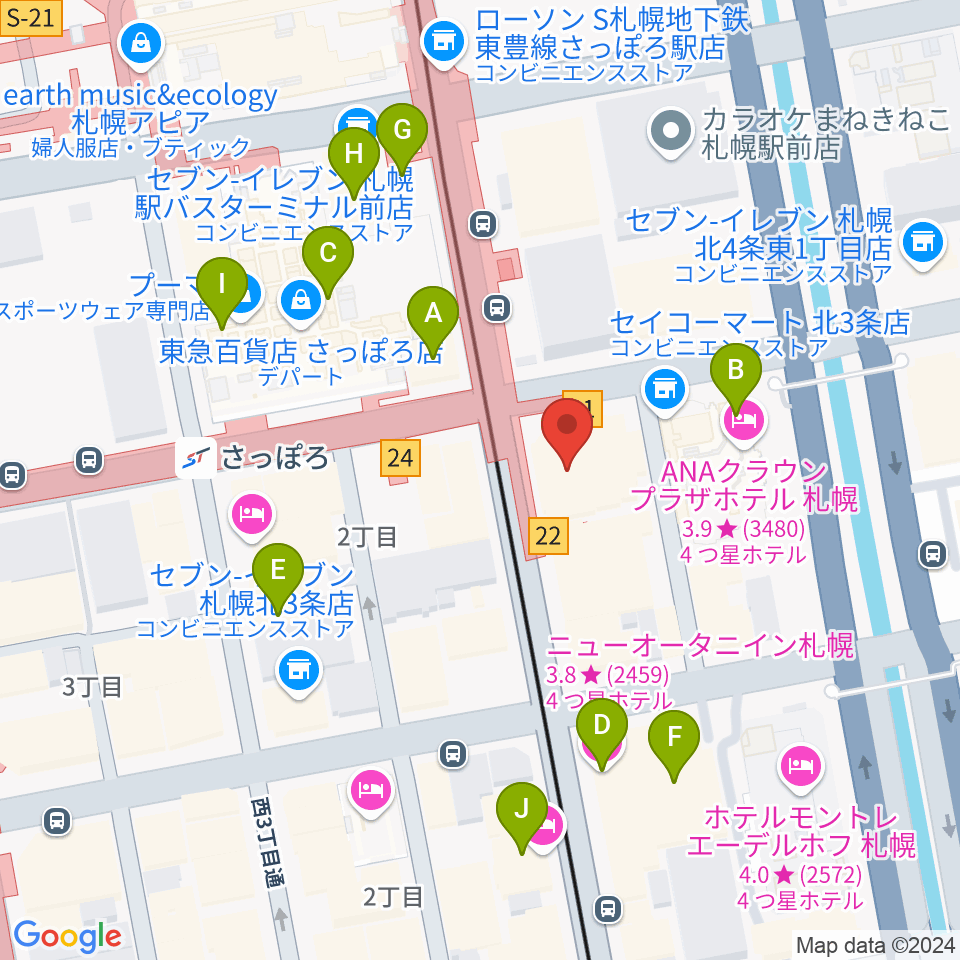 カワイ札幌周辺のカフェ一覧地図