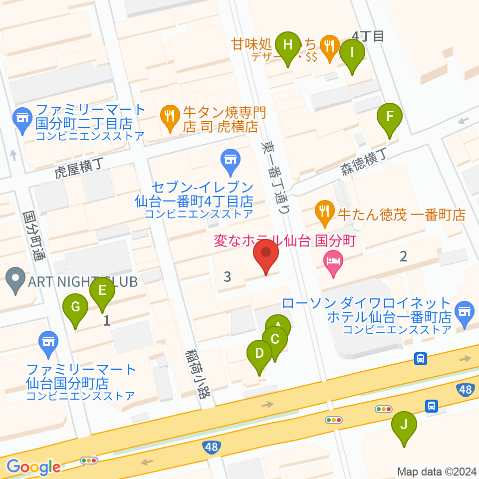 カワイ仙台周辺のカフェ一覧地図