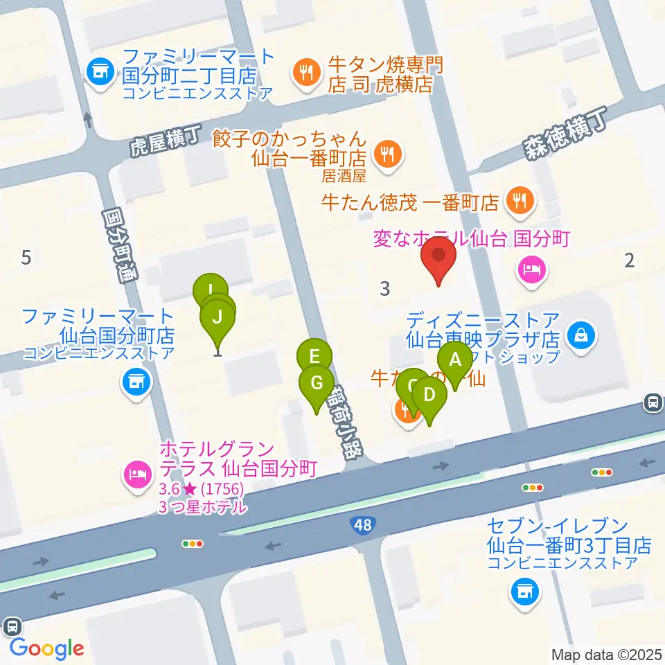 カワイ仙台周辺のカフェ一覧地図