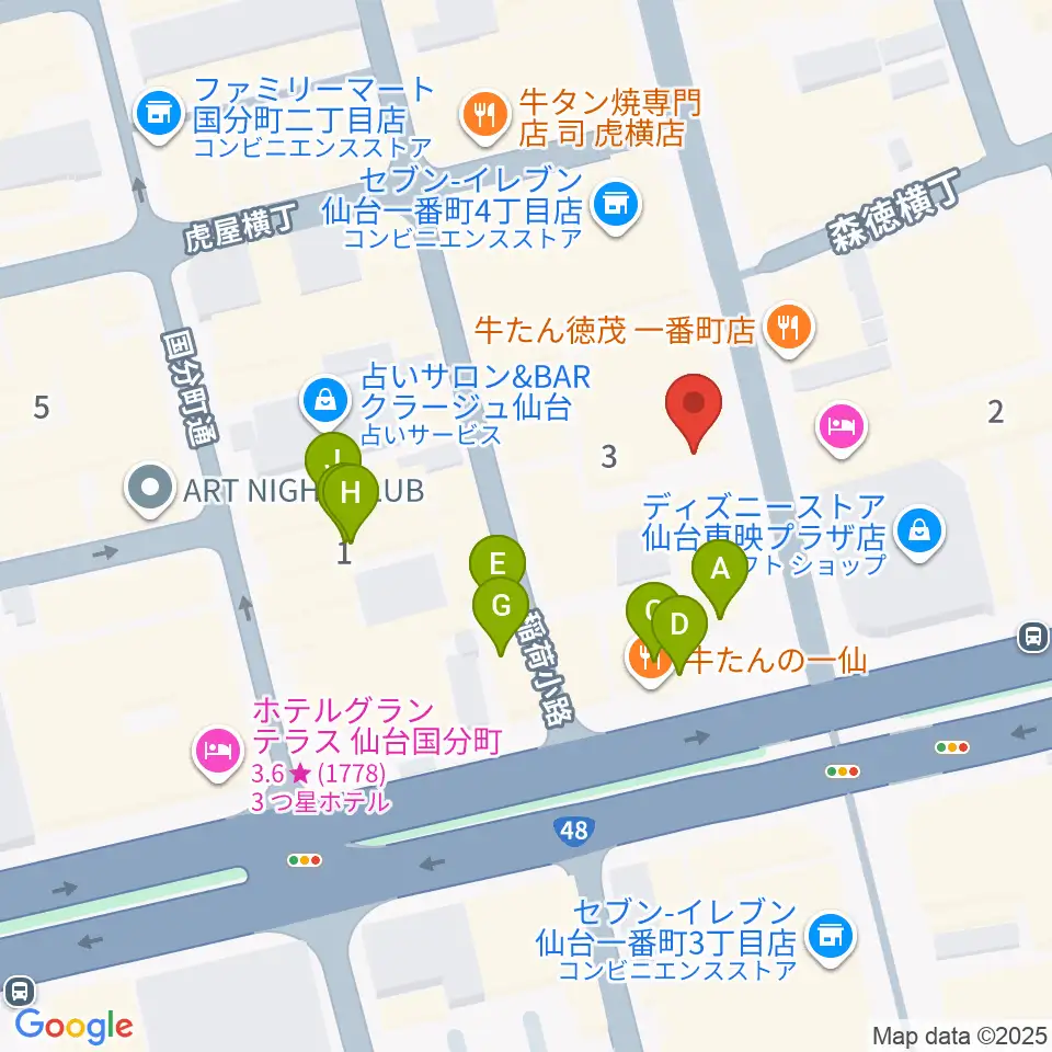 カワイ仙台周辺のカフェ一覧地図