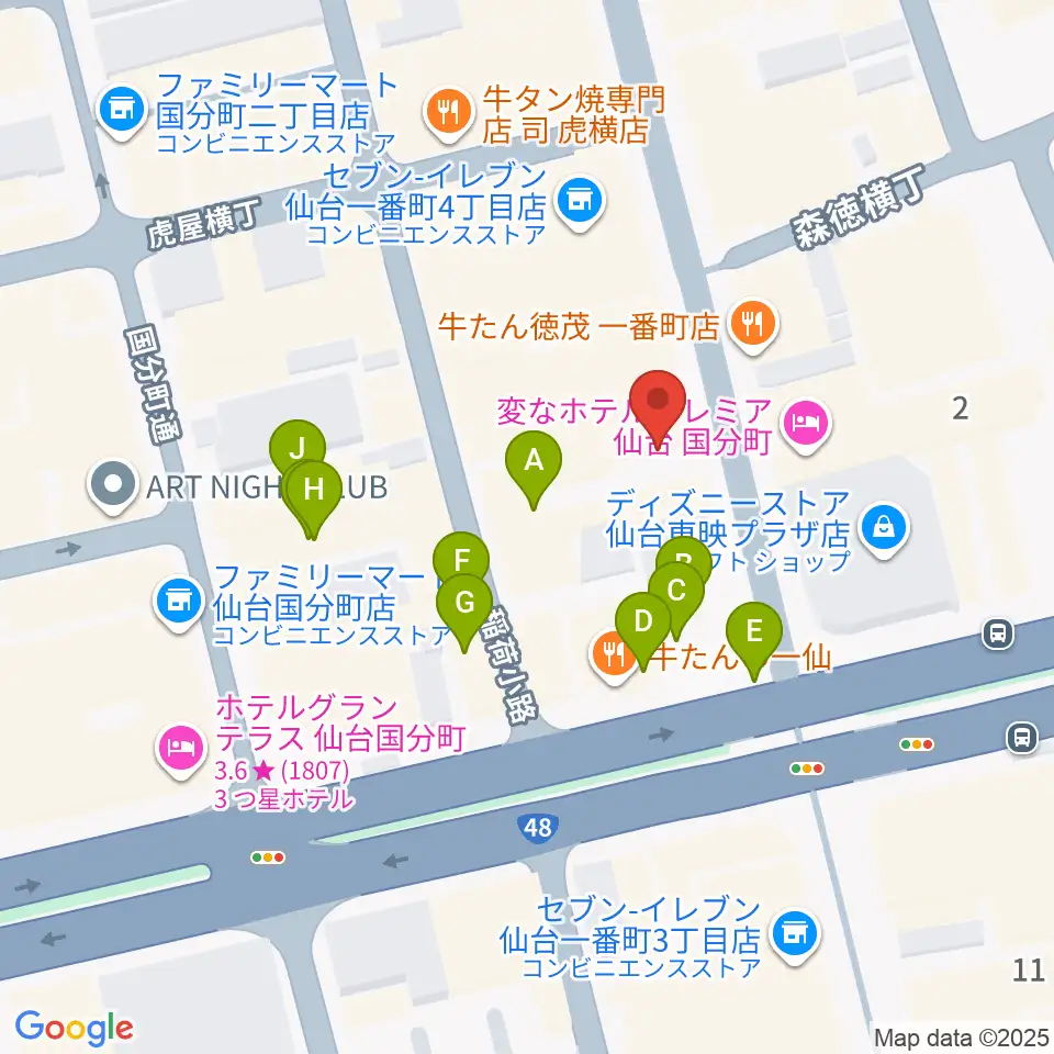 カワイ仙台周辺のカフェ一覧地図