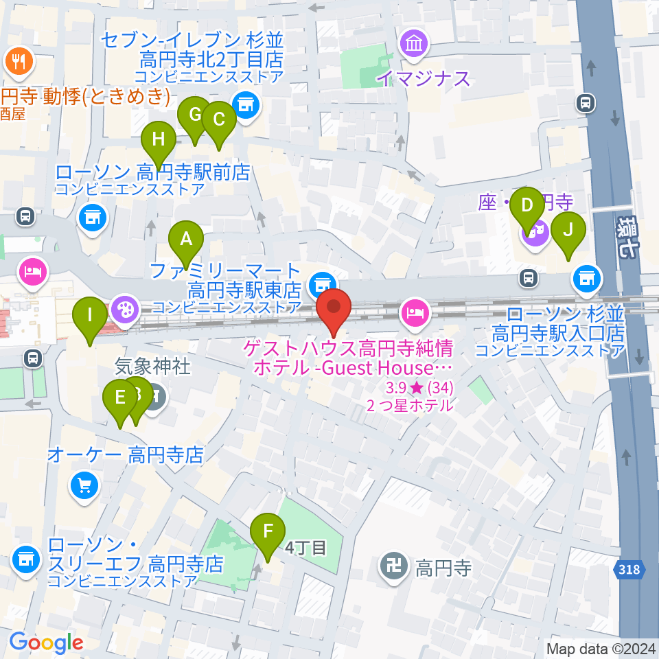 はいから和楽器教室 高円寺校周辺のカフェ一覧地図