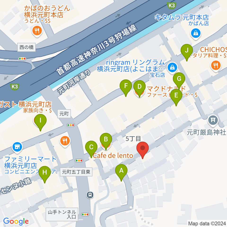 元町弦楽器 LA CANTINA周辺のカフェ一覧地図