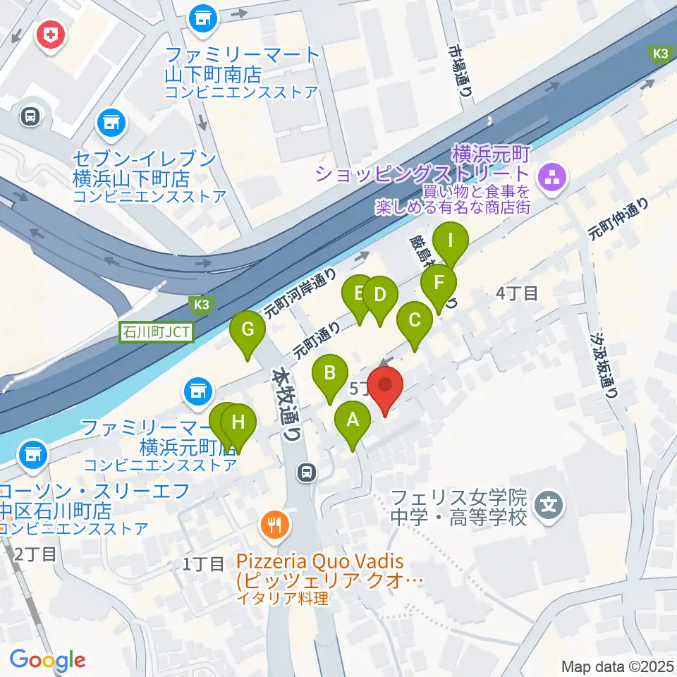 元町弦楽器 LA CANTINA周辺のカフェ一覧地図