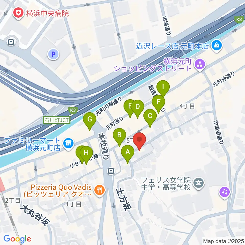 元町弦楽器 LA CANTINA周辺のカフェ一覧地図