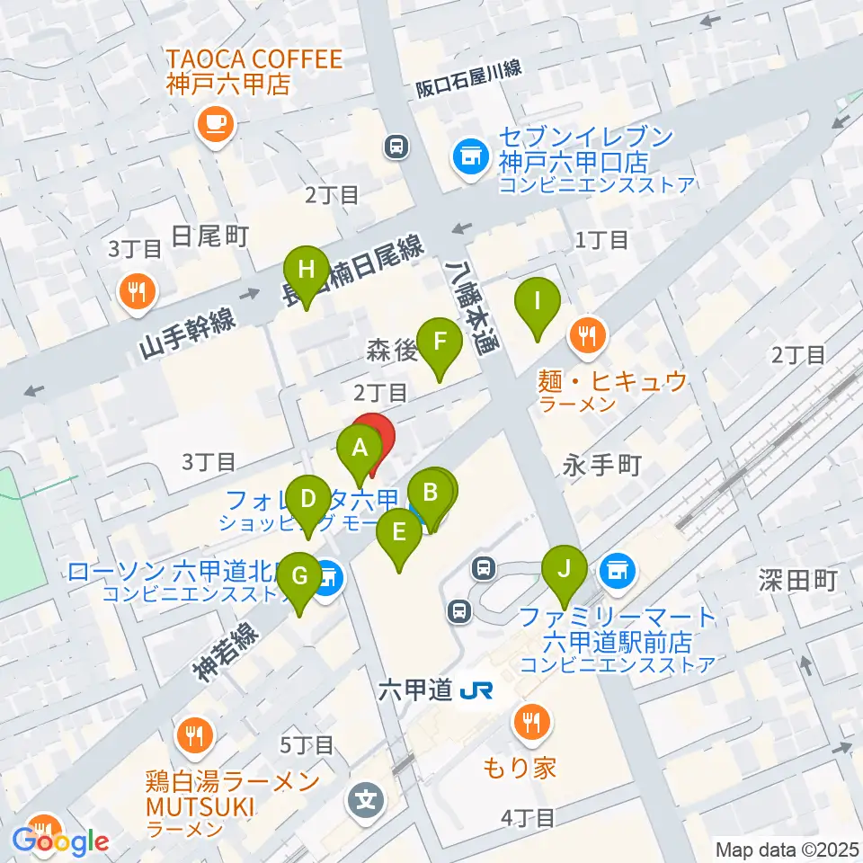 音楽練習室スタジオアコースティック周辺のカフェ一覧地図